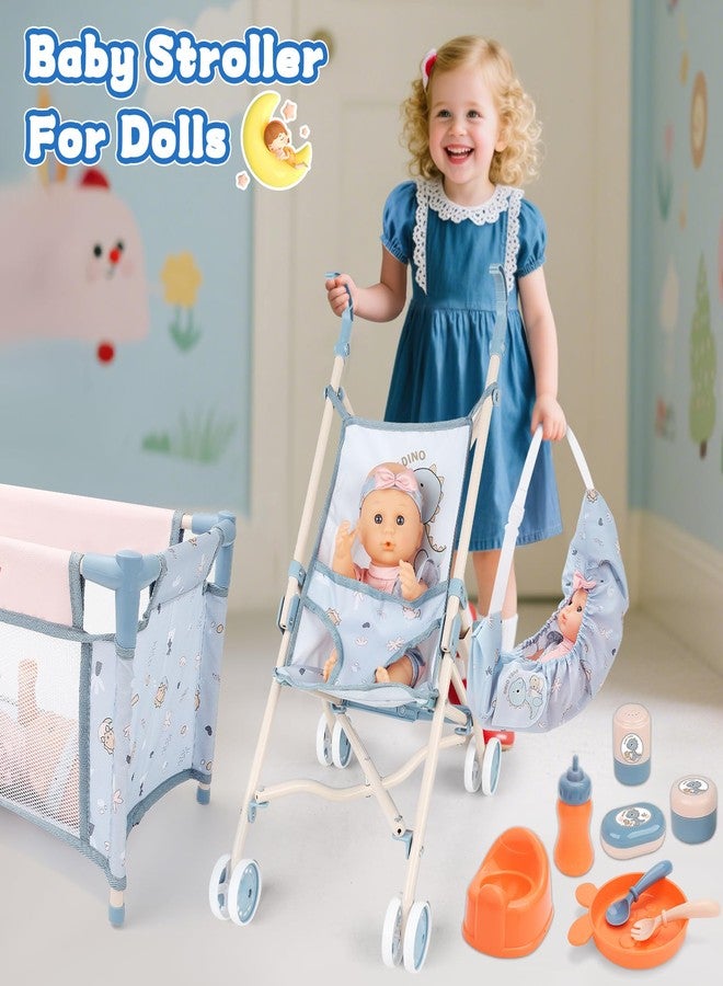 deAO Baby Doll Stroller Set 12" Baby Doll with Accessories Crib Bed High Chair, Nursery Role Play Set Toys Storage Bag,Foldable Storller, Pretend Play Birthday Gifts for Toddler Girls Boys - Image 2